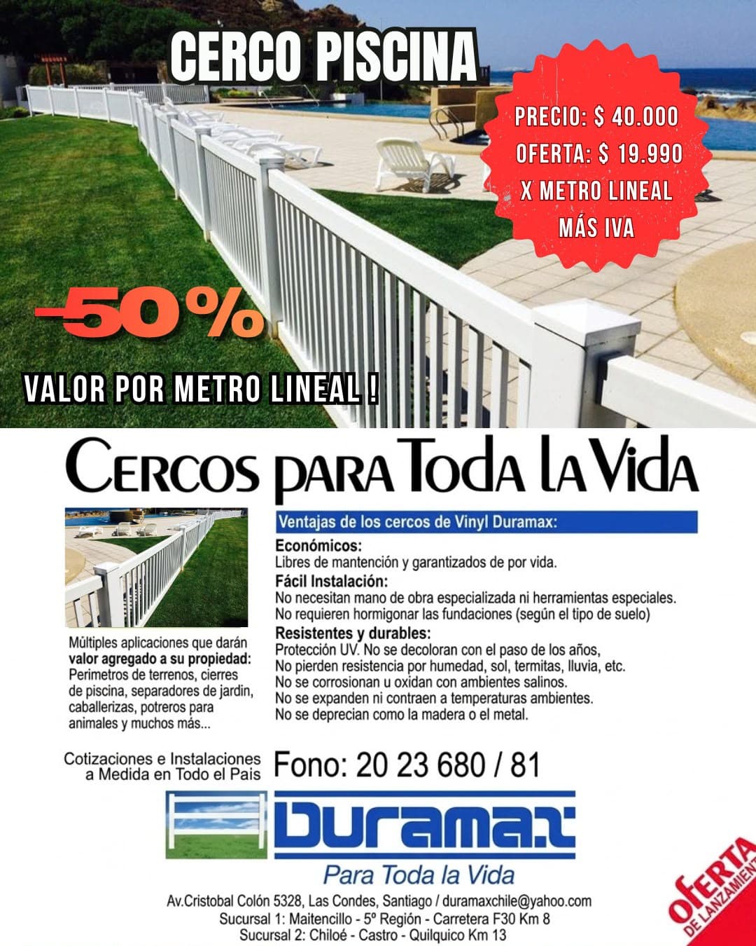 Metro Cerco de Piscina PVC Duramax – Resistente, Seguro y Libre de Mantención