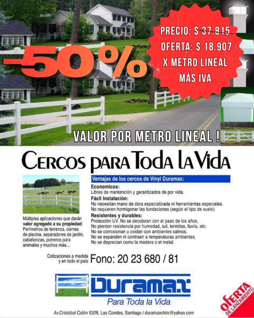 Metro Cerco Perimetral PVC Duramax – Elegante, Resistente y Libre de Mantención